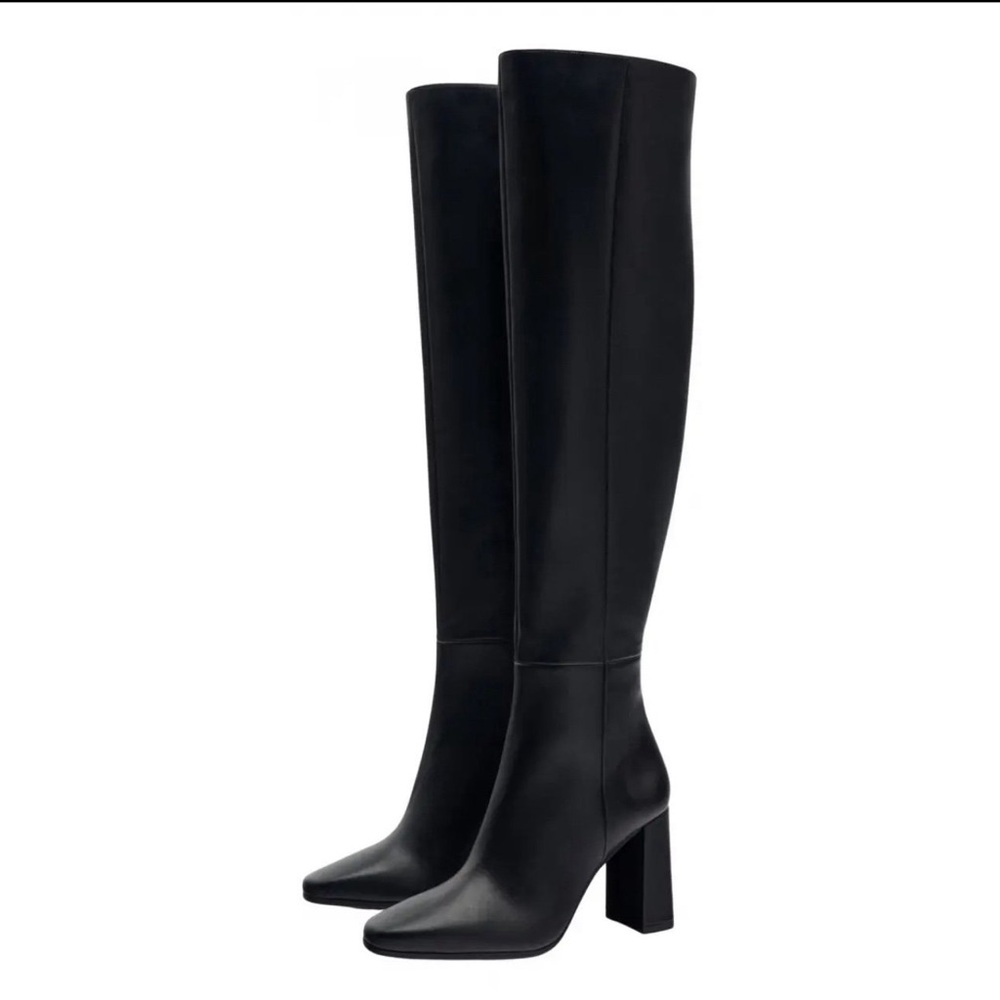 Zara Leather Black Over the Knee Boots